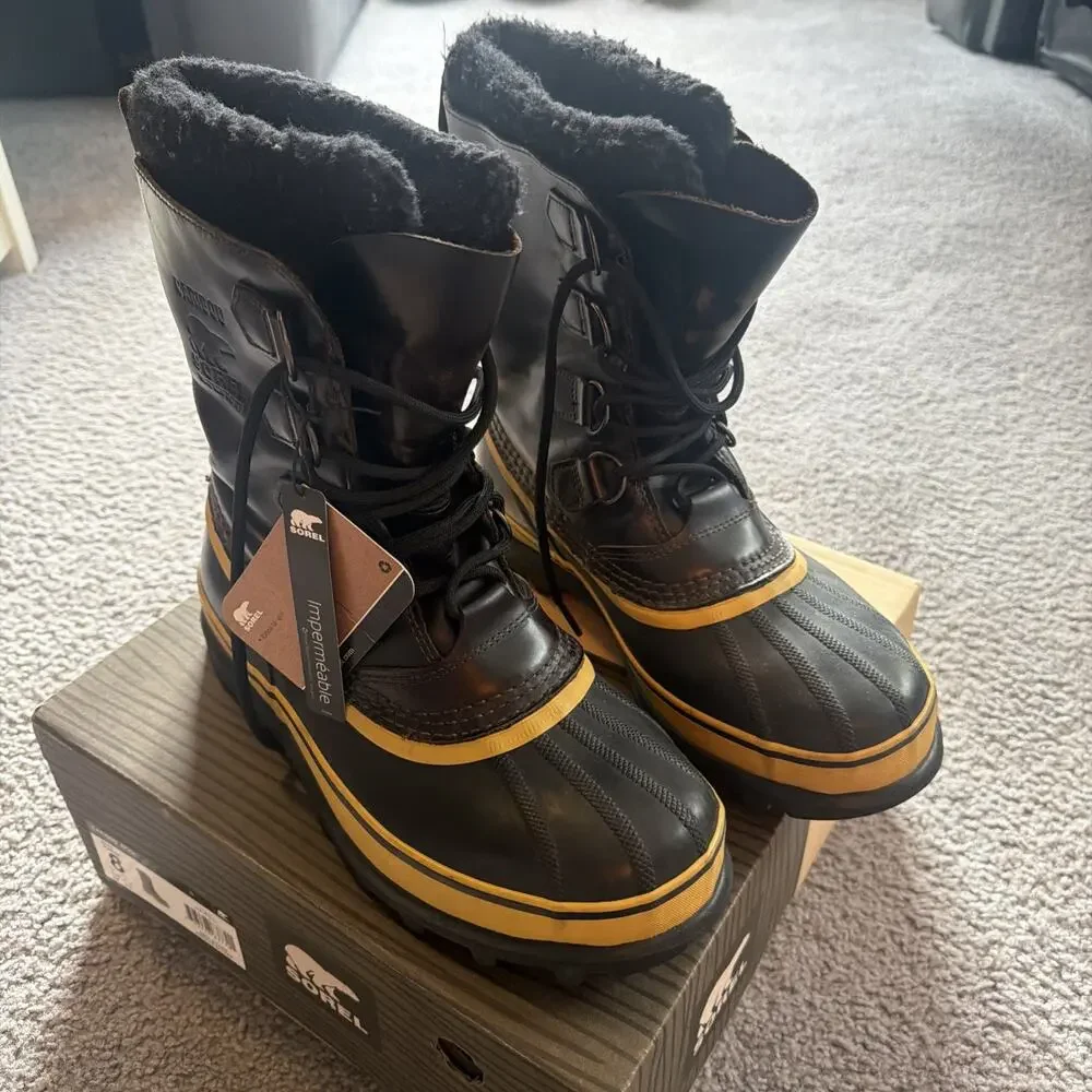 Sorel Caribou Wool Waterproof Winter Boots Men’s 8 Black Ochre NM1873-011 NIB